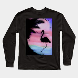 tropical sunset silhouette flamingo Long Sleeve T-Shirt